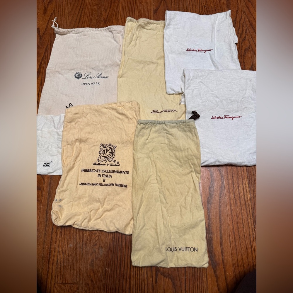Designer dust bags Lot of 7 drawstring Loro Piana Louis Vuitton Ferragamo